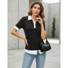 imageDisamer Womens Summer Tops Spring Fashion 2025 Short Sleeve Shirts Patchwork Button V Neck Tunic Tops Casual Work BlousesPure Black