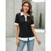 imageDisamer Womens Summer Tops Spring Fashion 2025 Short Sleeve Shirts Patchwork Button V Neck Tunic Tops Casual Work BlousesPure Black