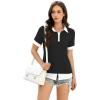 imageDisamer Womens Summer Tops Spring Fashion 2025 Short Sleeve Shirts Patchwork Button V Neck Tunic Tops Casual Work BlousesPure Black