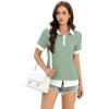imageDisamer Womens Summer Tops Spring Fashion 2025 Short Sleeve Shirts Patchwork Button V Neck Tunic Tops Casual Work BlousesPure Green
