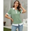 imageDisamer Womens Summer Tops Spring Fashion 2025 Short Sleeve Shirts Patchwork Button V Neck Tunic Tops Casual Work BlousesPure Green