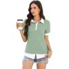 imageDisamer Womens Summer Tops Spring Fashion 2025 Short Sleeve Shirts Patchwork Button V Neck Tunic Tops Casual Work BlousesPure Green