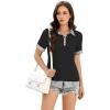 imageDisamer Womens Summer Tops Spring Fashion 2025 Short Sleeve Shirts Patchwork Button V Neck Tunic Tops Casual Work BlousesStriped Black