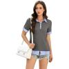 imageDisamer Womens Summer Tops Spring Fashion 2025 Short Sleeve Shirts Patchwork Button V Neck Tunic Tops Casual Work BlousesStriped Gray