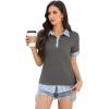 imageDisamer Womens Summer Tops Spring Fashion 2025 Short Sleeve Shirts Patchwork Button V Neck Tunic Tops Casual Work BlousesStriped Gray