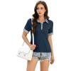 imageDisamer Womens Summer Tops Spring Fashion 2025 Short Sleeve Shirts Patchwork Button V Neck Tunic Tops Casual Work BlousesStriped Navy