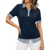 imageDisamer Womens Summer Tops Spring Fashion 2025 Short Sleeve Shirts Patchwork Button V Neck Tunic Tops Casual Work BlousesStriped Navy