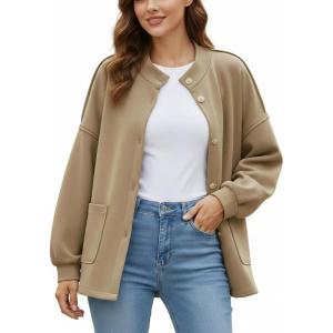 imageDisamer Jackets for Women Fall Fashion 2025 Casual Bomber Jacket Varsity Lantern Long Sleeve Outerwear Button Down CoatPure Brown