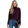imageCHICWISH Women Turtleneck Ribbed Knit Sweater Batwing Long Sleeves Soft Loose Casual Cropped Sweater Pullover TopsPlum
