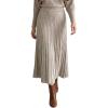imageChicwish Women Ribbed Knit Flared Maxi Skirt Fashion Trendy Elastic Waist Soft Casual Cocktail Party Flowy Long SkirtOatmeal