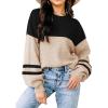 imageWomens Sweaters Fall 2026 Fashion Long Sleeve Color Block Oversized Sweater Trendy Casual Crew Neck Knitted Tops PulloverDouble Khaki
