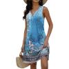 image:imageDisamer Beach Dresses for Women 2024 Vacation Swim Cover up VNeck Summer Dress Button Down Sleeveless Boho Floral SundressFlower Wallpaper Blue