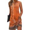 image:imageDisamer Beach Dresses for Women 2024 Vacation Swim Cover up VNeck Summer Dress Button Down Sleeveless Boho Floral SundressFloral Orange