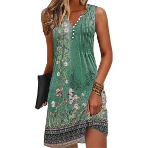 image:imageDisamer Beach Dresses for Women 2024 Vacation Swim Cover up VNeck Summer Dress Button Down Sleeveless Boho Floral SundressFlower Wallpaper Green