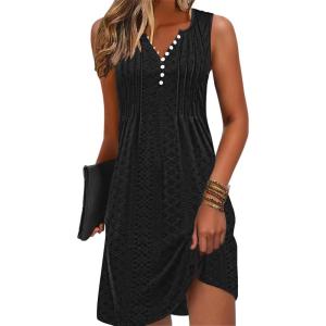 image:imageDisamer Beach Dresses for Women 2024 Vacation Swim Cover up VNeck Summer Dress Button Down Sleeveless Boho Floral SundressLace Black
